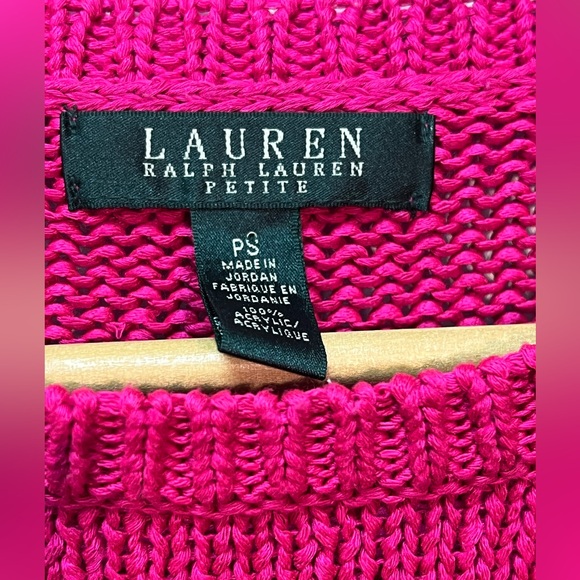 Ralph Lauren | Fuchsia Pink Cropped Sweater with Shoulder Buttons - Petite Small - Picture 3 of 8